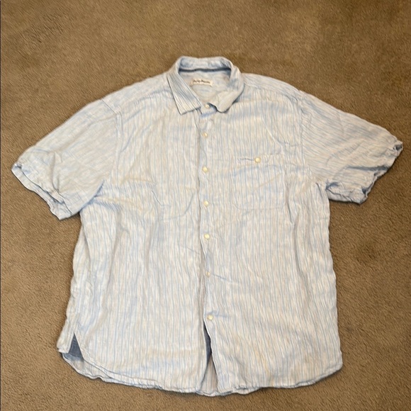 Tommy Bahama Linen Light Blue Striped Casual Button Down Shirt - Picture 1 of 5